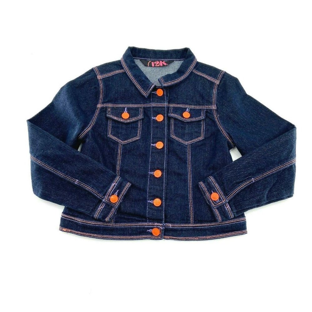 12K Kids Girl Jean Denim Jacket Neon Button Large